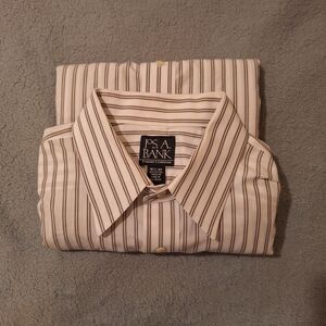 Jos. A. Bank Traveler's Collection Dress Shirt Men 16.5-32 White/Brown Stripe